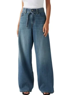Jean Xl Straight en coton bleu délavé avec coupe bootcut oversize et cordon