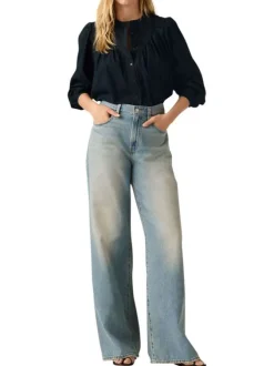 Jean XL wide leg bleu aspect délavé pourvu de poches plaquées