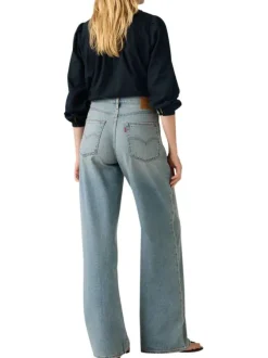 Jean XL wide leg bleu aspect délavé pourvu de poches plaquées