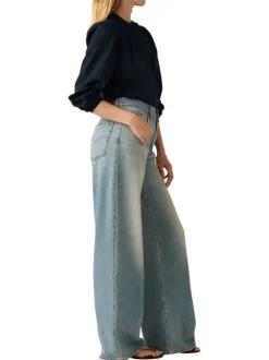 Jean XL wide leg bleu aspect délavé pourvu de poches plaquées