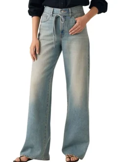 Jean XL wide leg bleu aspect délavé pourvu de poches plaquées