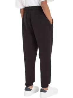 Jogging en coton noir uni avec nom de la marque inscrit sur la jambe gauche