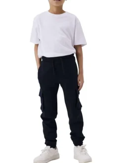 Jogging marine uni à coupe slim avec poches cargo et taille élastiquée