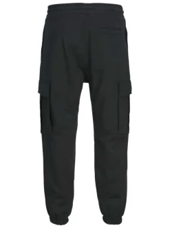 Jogging cargo en coton noir uni à coupe droite et à taille mi-haute avec cordon