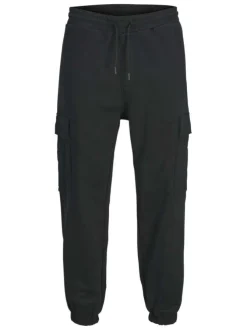 Jogging cargo en coton noir uni à coupe droite et à taille mi-haute avec cordon