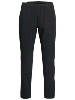 Jogging cargo noir uni avec une coupe droite et une taille élastiquée