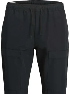 Jogging cargo noir uni avec une coupe droite et une taille élastiquée