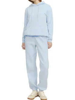 Jogging en coton mélangé bleu ciel uni à coupe slim fit et à taille élastiquée