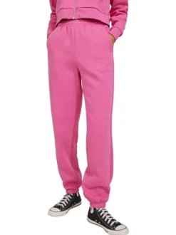 Jogging en coton mélangé rose uni avec une coupe slim fit et à taille élastiquée