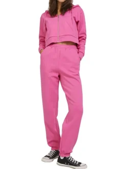 Jogging en coton mélangé rose uni avec une coupe slim fit et à taille élastiquée
