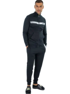 Jogging en coton noir uni avec une coupe droite et un lien de serrage