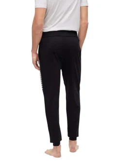 Jogging en coton noir uni avec une coupe droite et un lien de serrage
