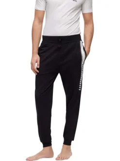 Jogging en coton noir uni avec une coupe droite et un lien de serrage