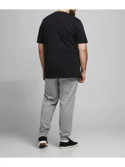 Jogging gris en coton uni avec une coupe droite et nom de la marque sur la cuisse gauche