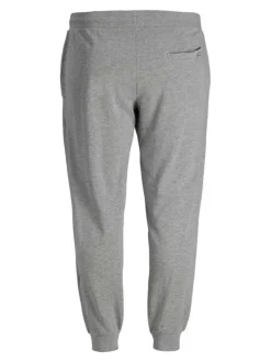 Jogging gris en coton uni avec une coupe droite et nom de la marque sur la cuisse gauche