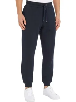 Jogging marine uni avec une coupe slim et un lien de serrage à la taille
