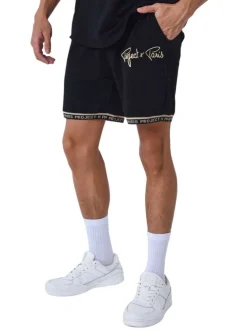 Jogging noir uni avec nom de la marque brodé et une coupe droite