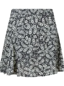 Jupe courte marine à motif cachemire blanc avec coupe évasée et taille haute