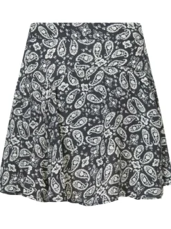 Jupe courte marine à motif cachemire blanc avec coupe évasée et taille haute