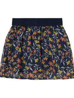 Jupe courte marine fleurie avec une coupe courte et liserés lurex