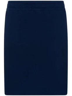 Jupe courte marine unie avec logo multicolore coupe droite