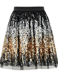 Jupe courte noire en tulle avec sequins dorés et argentés all-over