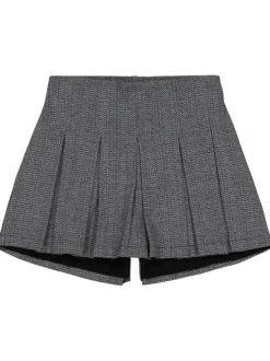 Jupe courte noire et grise chinée à lurex avec une coupe évasée