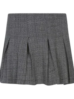 Jupe courte noire et grise chinée à lurex avec une coupe évasée