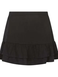 Jupe courte noire unie avec une coupe droite et une taille élastiquée