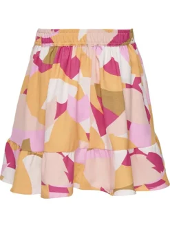 Jupe courte pêche à imprimé camouflage pastel avec volants et taille élastiquée