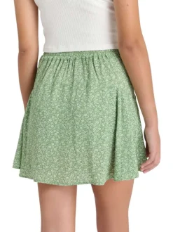 Jupe courte verte fleurie avec une coupe droite et un taille élastiquée
