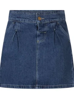 Jupe indigo unie avec une coupe courte arrivant aux genoux