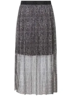 Jupe longue argentée à motif animalier, coupe fluide et tissu plissé avec lurex
