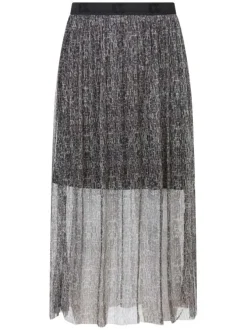 Jupe longue argentée à motif animalier, coupe fluide et tissu plissé avec lurex