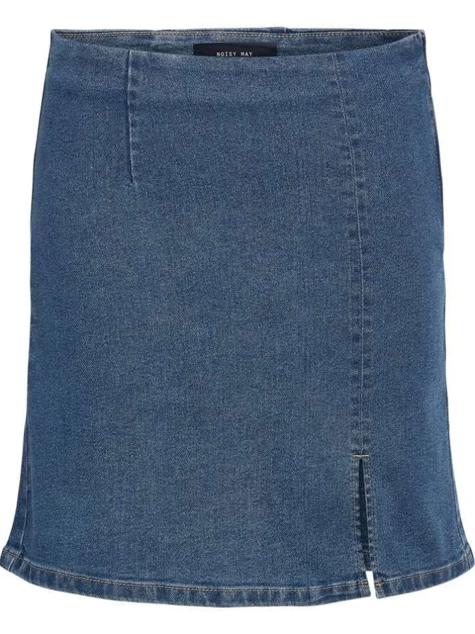 Jupe courte ajustée bleue unie en coton mélangé avec taille élastiquée