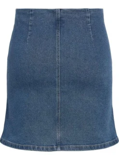 Jupe courte ajustée bleue unie en coton mélangé avec taille élastiquée
