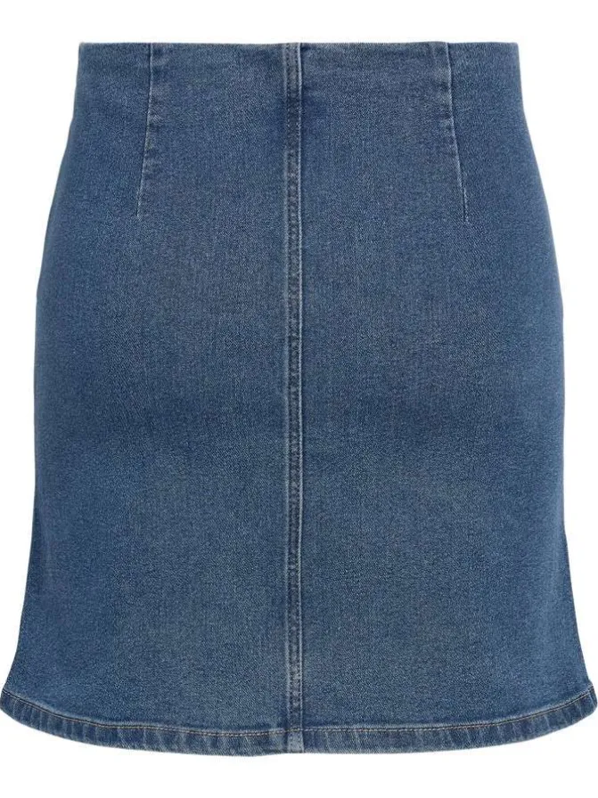 Jupe courte ajustée bleue unie en coton mélangé avec taille élastiquée