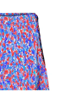 Jupe courte bleue imprimé floral avec une coupe droite