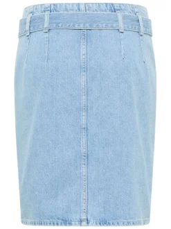 Jupe courte Blossom en coton jean unie avec ceinture denim et poches plaquées