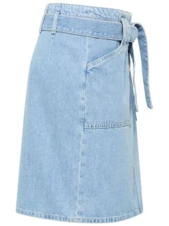 Jupe courte Blossom en coton jean unie avec ceinture denim et poches plaquées