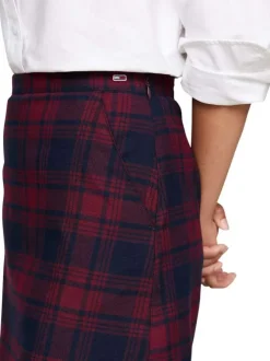 Jupe courte bordeaux à carreaux avec logo et poches et zip latéral