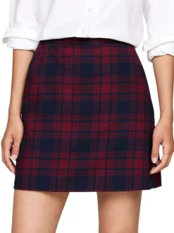 Jupe courte bordeaux à carreaux avec logo et poches et zip latéral