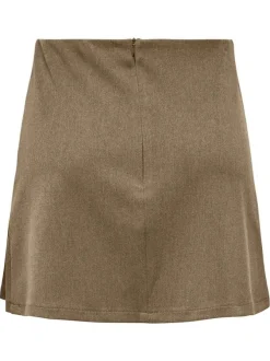 Jupe courte camel unie avec une coupe droite et une fermeture zippée