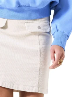 Jupe courte écrue unie en coton avec un effet velours côtelé