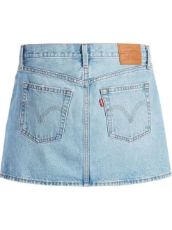 Jupe courte denim en coton bleue stone unie avec une coupe droite