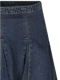 Jupe courte denim plissée en coton mélangé indigo uni, avec une coupe évasée