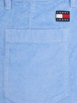 Jupe courte en coton bleu ciel en velours avec une coupe droite