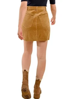 Jupe courte en coton camel unie en velours avec poches plaquées arrière