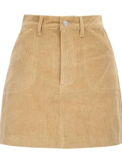 Jupe courte en coton camel unie en velours avec poches plaquées arrière