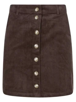 Jupe courte en coton chocolat unie coupe ajustée et fermeture à boutons